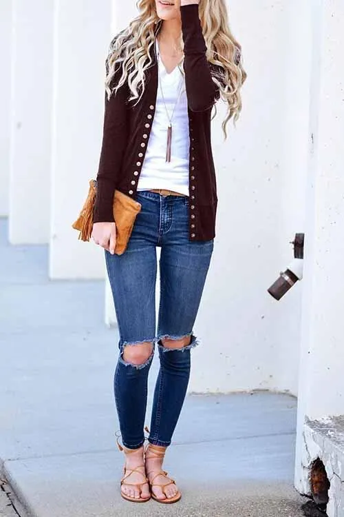 Chicindress Long Sleeves Buttons Design Cardigan Tops(7 Colors)