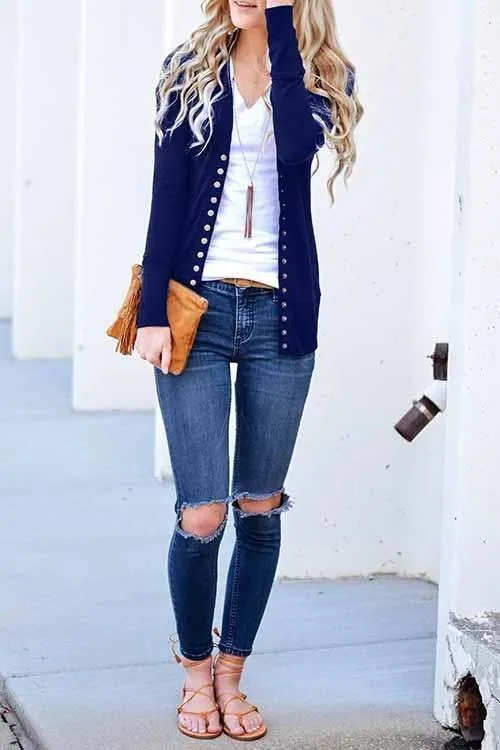 Chicindress Long Sleeves Buttons Design Cardigan Tops(7 Colors)