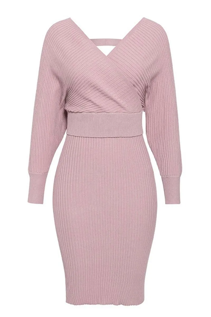 Chicindress Winter Sexy V Neck Wool Dress