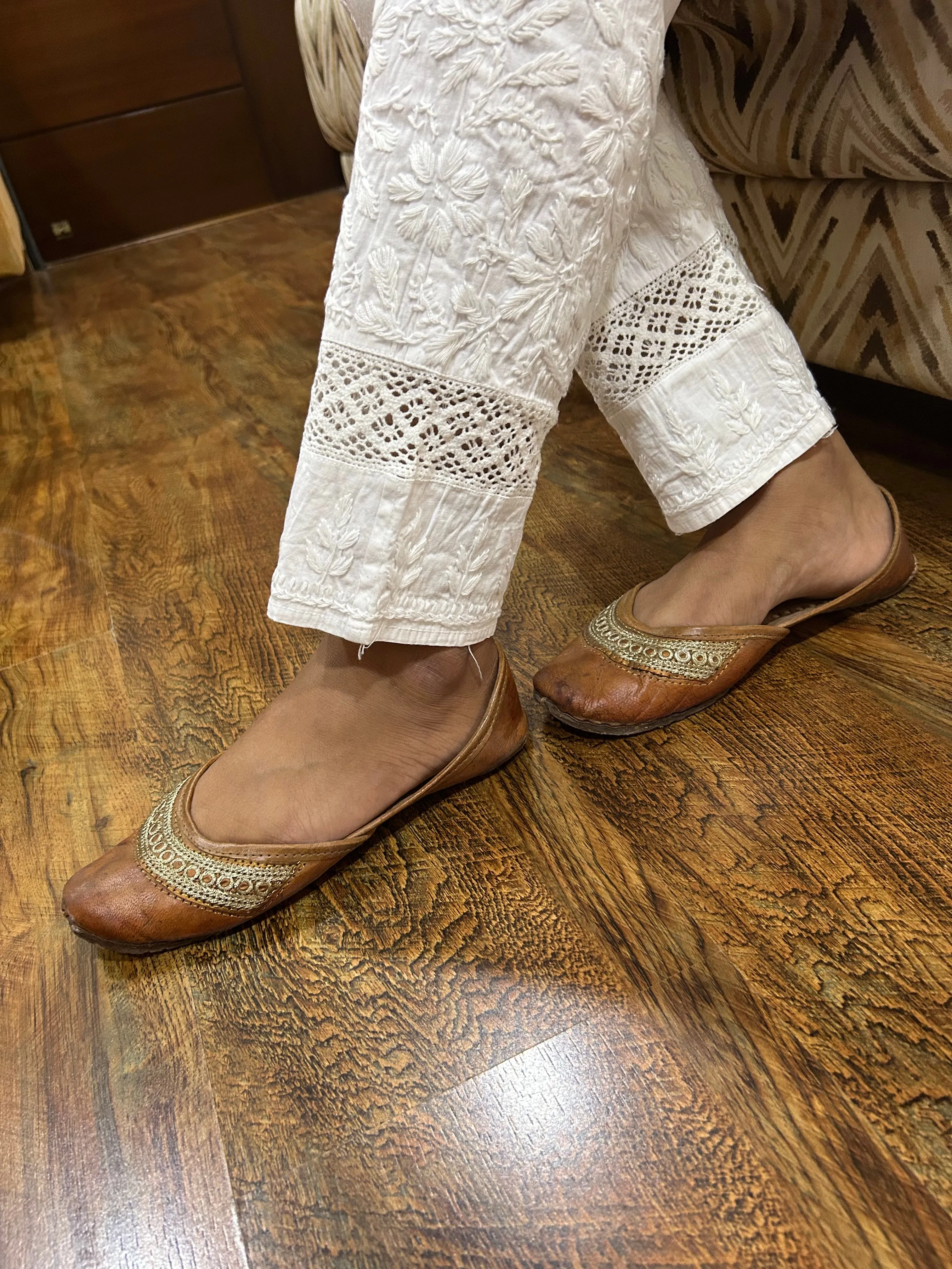 Cigarette Chikankari Pant White Stretchable