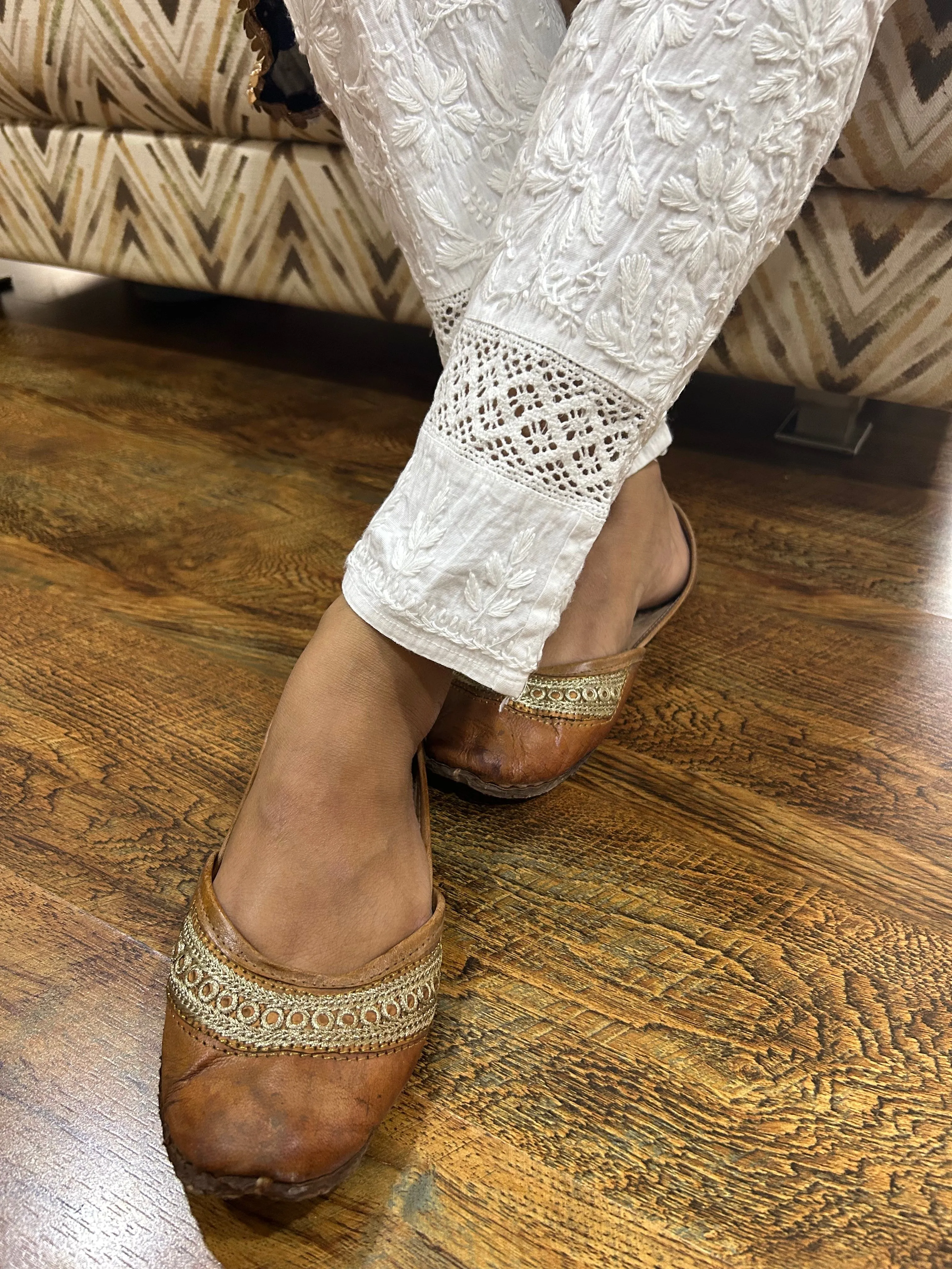 Cigarette Chikankari Pant White Stretchable