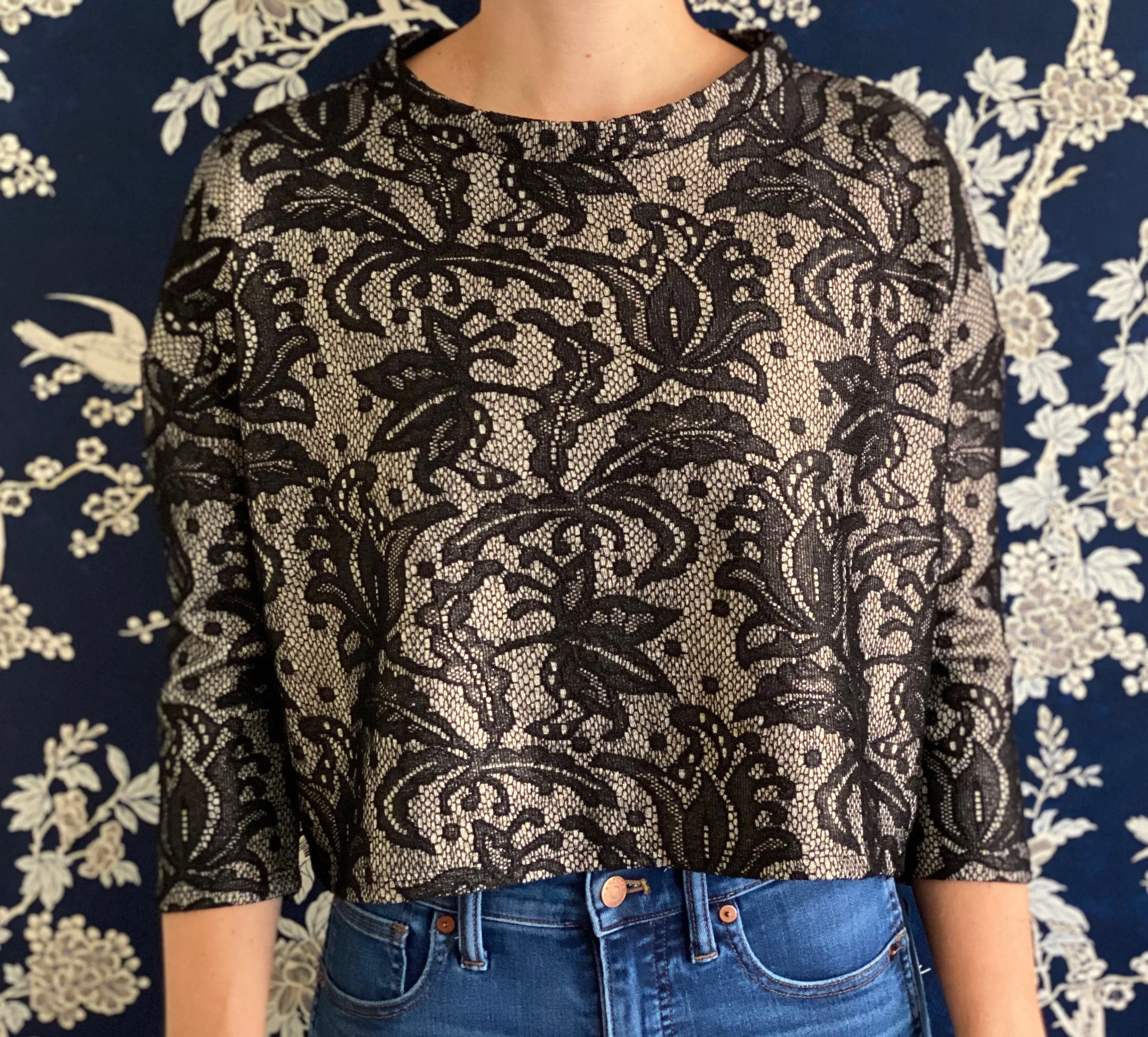 Clemmie Top in Black and Gold Lace