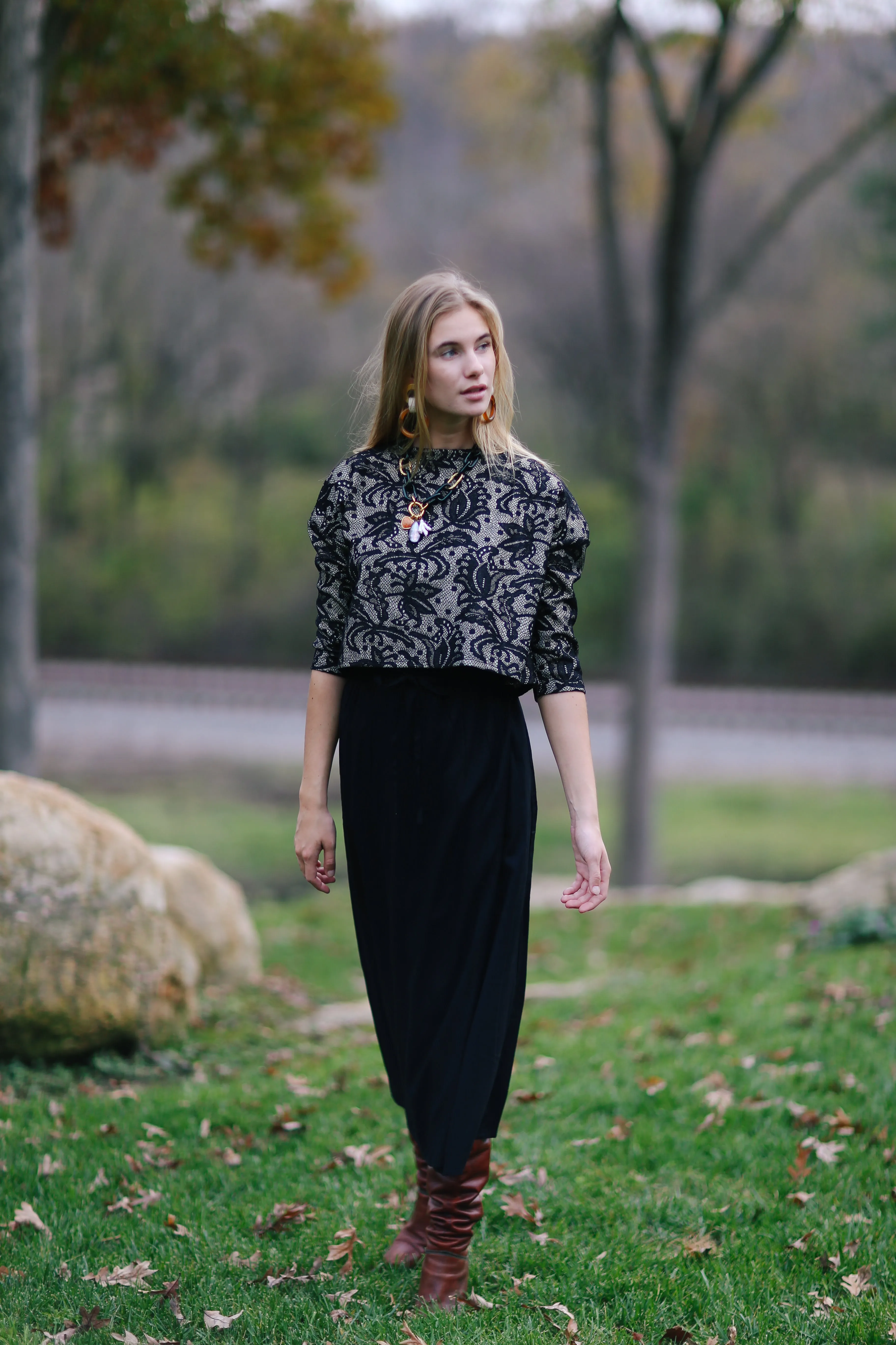 Clemmie Top in Black and Gold Lace