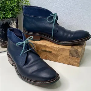 Cole Haan Winterized Colton Leather and Suede Wood Heel Chukka Boot Size 9 Navy