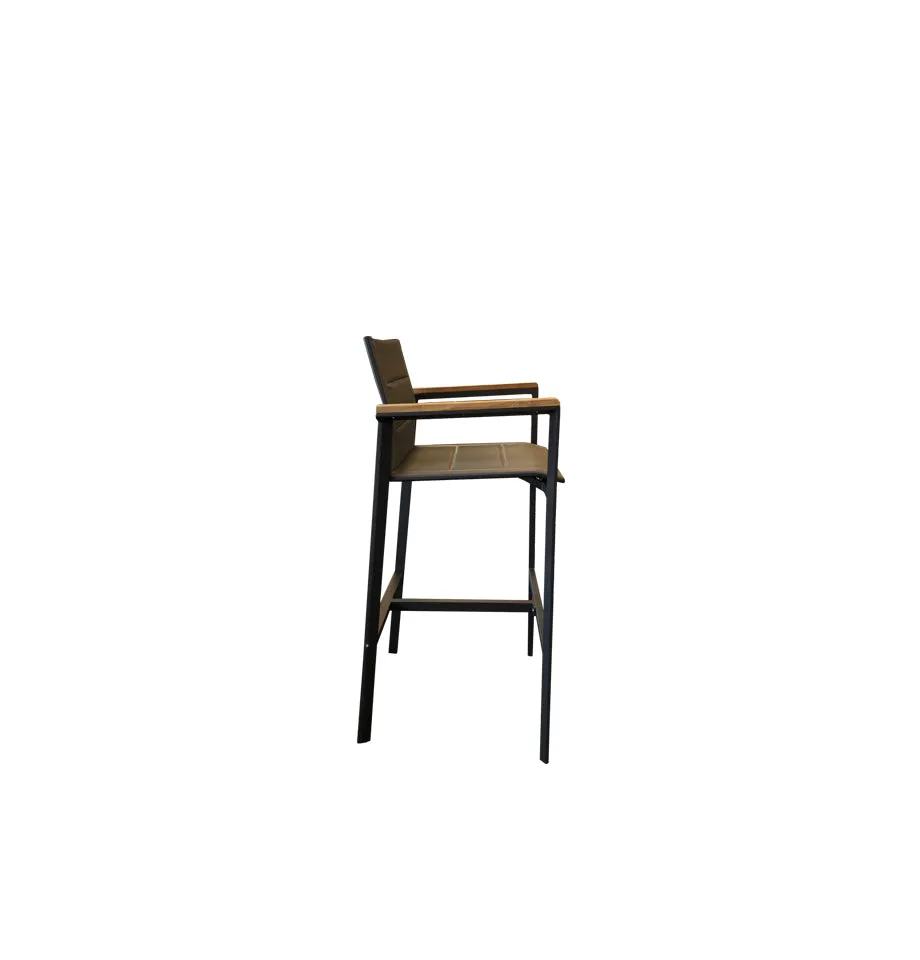 Copenhagen Outdoor Bar Chair - Powder Coated Aluminium Charcoal/Teak