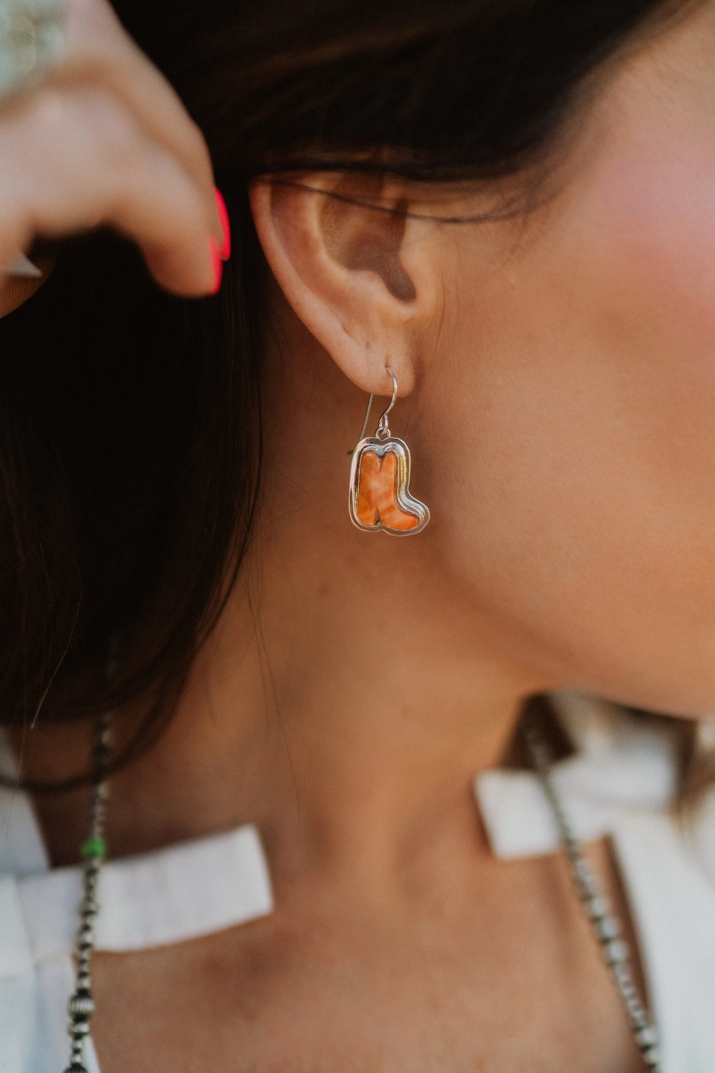 Coral Cowboy Boot Earrings