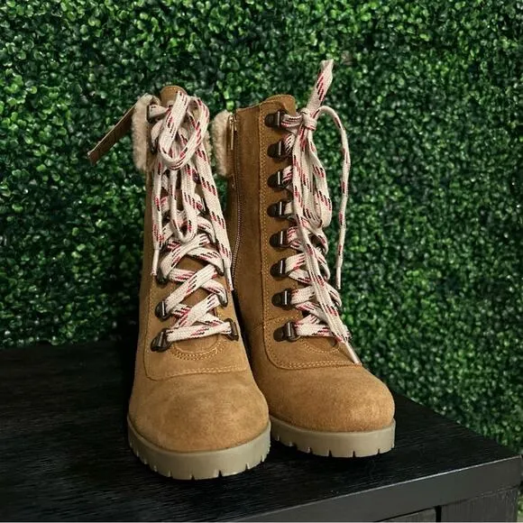 Crevo Footwear Joan Leather Sherpa Lace Up Ankle Boot 7 NWT