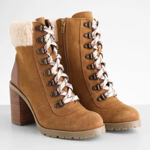 Crevo Footwear Joan Leather Sherpa Lace Up Ankle Boot 7 NWT