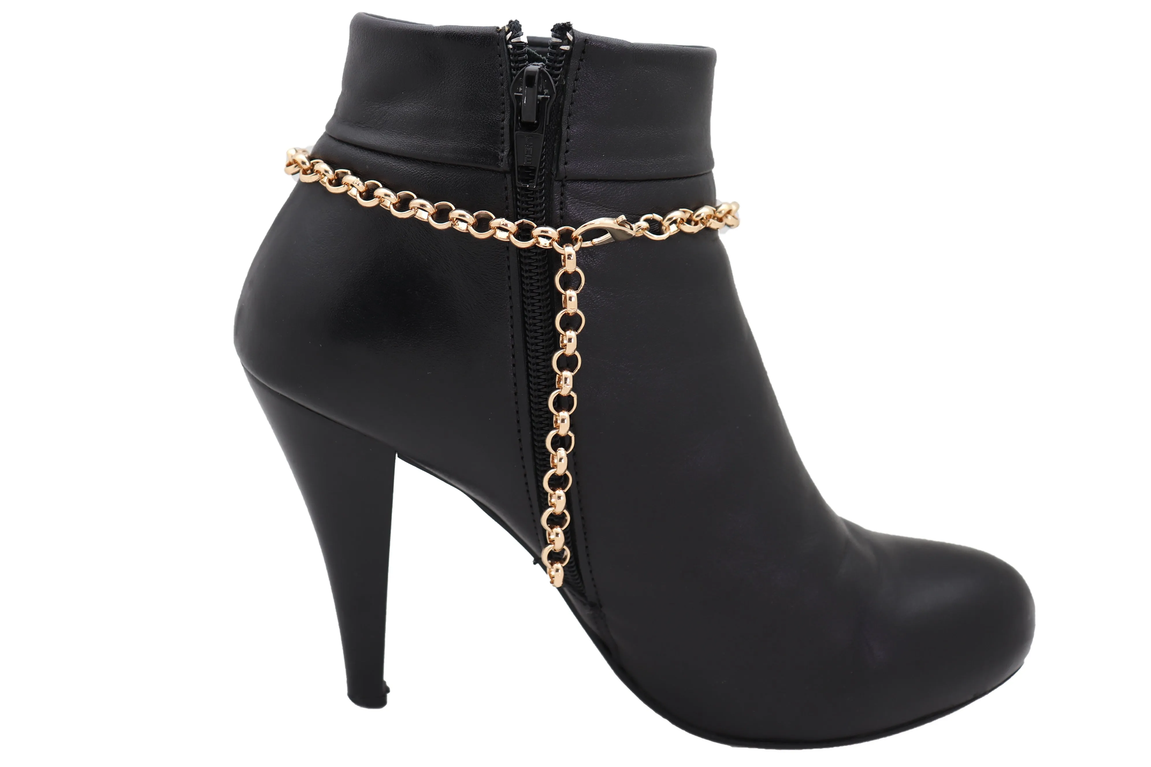 Cross & Turquoise Bead Charms Metal Chain Boot Bracelet