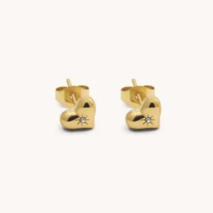 Crystal Starburst Heart Stud Earrings, Gold