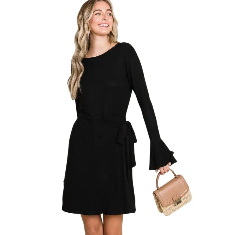 Culture Code Olive Green Ruffle Long Sleeve Wrap Tie Dress CHD1390L