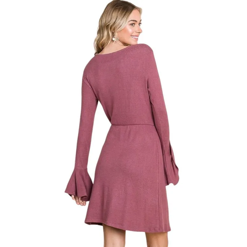 Culture Code Olive Green Ruffle Long Sleeve Wrap Tie Dress CHD1390L