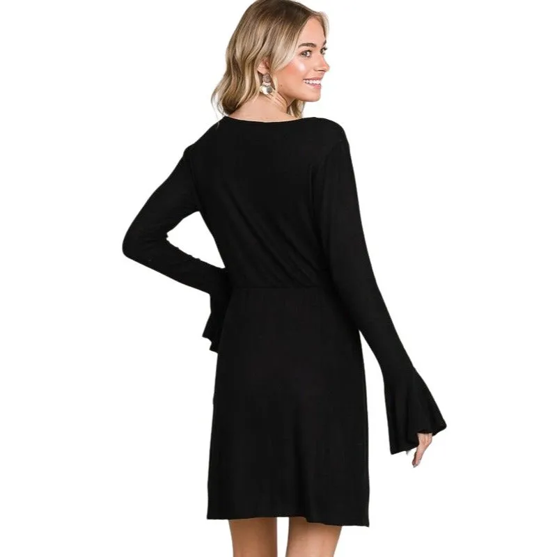 Culture Code Olive Green Ruffle Long Sleeve Wrap Tie Dress CHD1390L