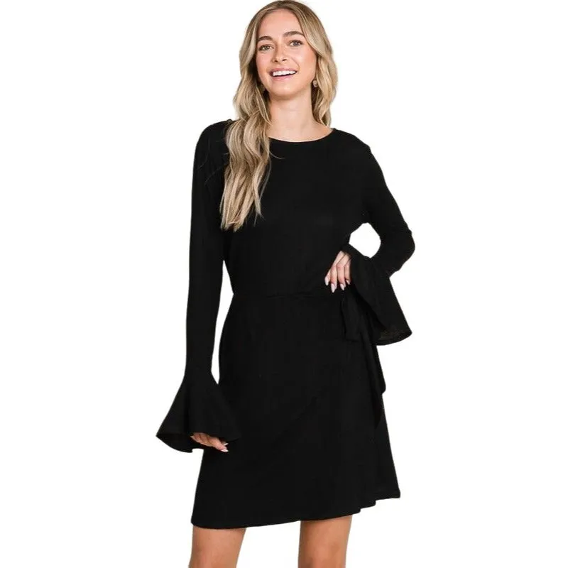 Culture Code Olive Green Ruffle Long Sleeve Wrap Tie Dress CHD1390L