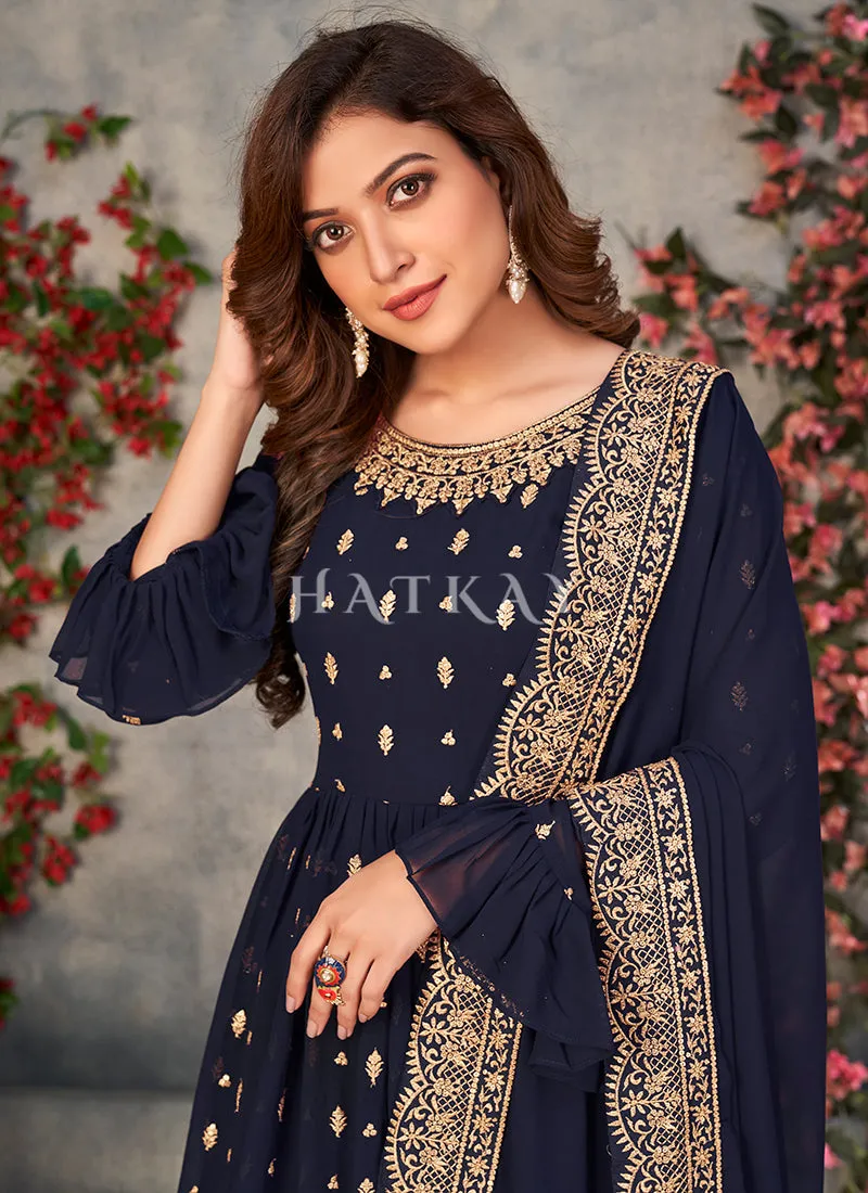 Dark Blue Georgette Sharara Suit