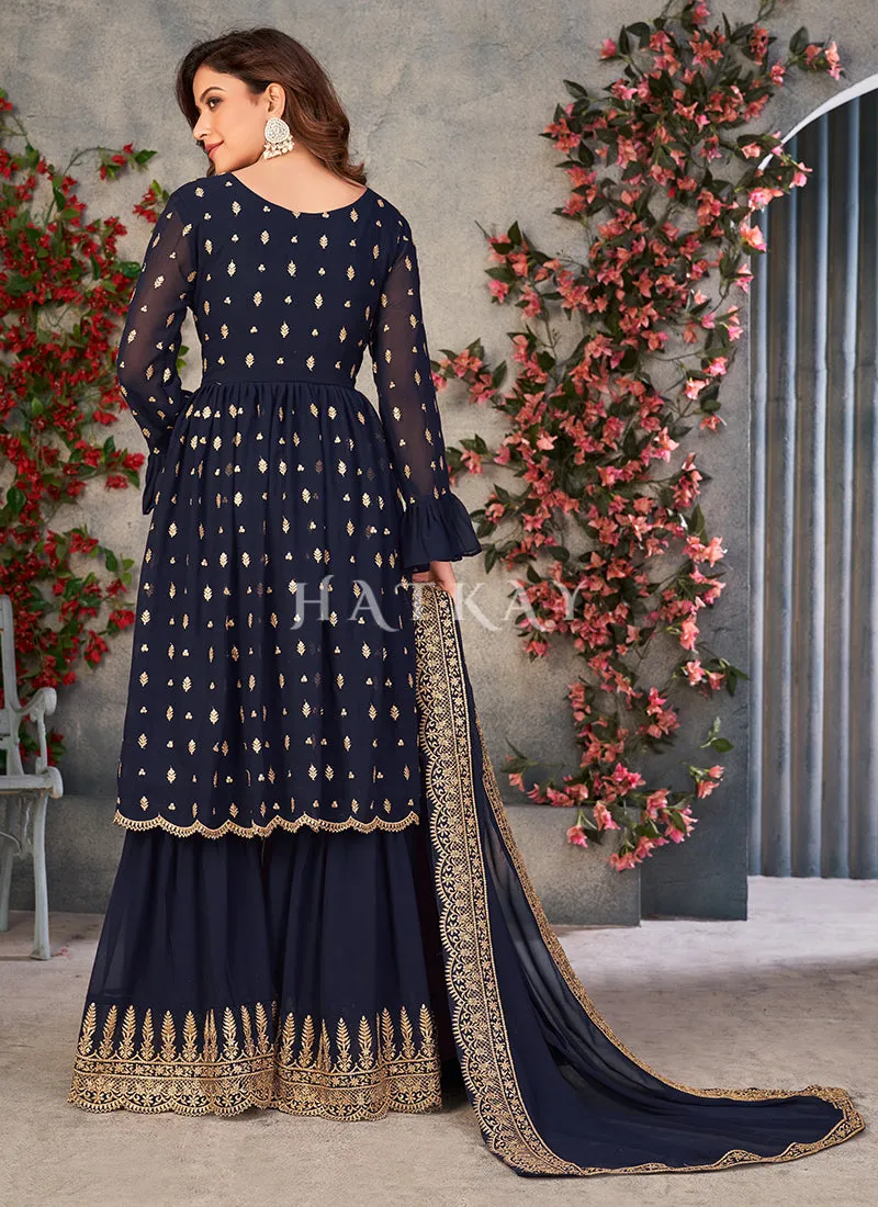 Dark Blue Georgette Sharara Suit