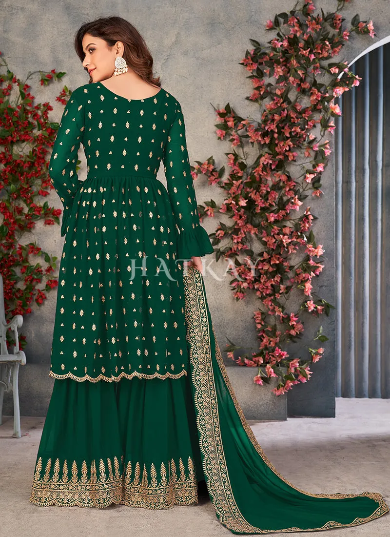 Dark Green Georgette Sharara Suit