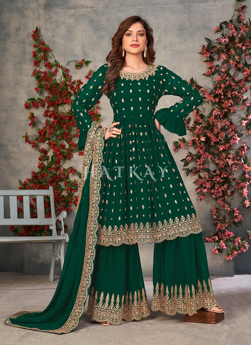Dark Green Georgette Sharara Suit
