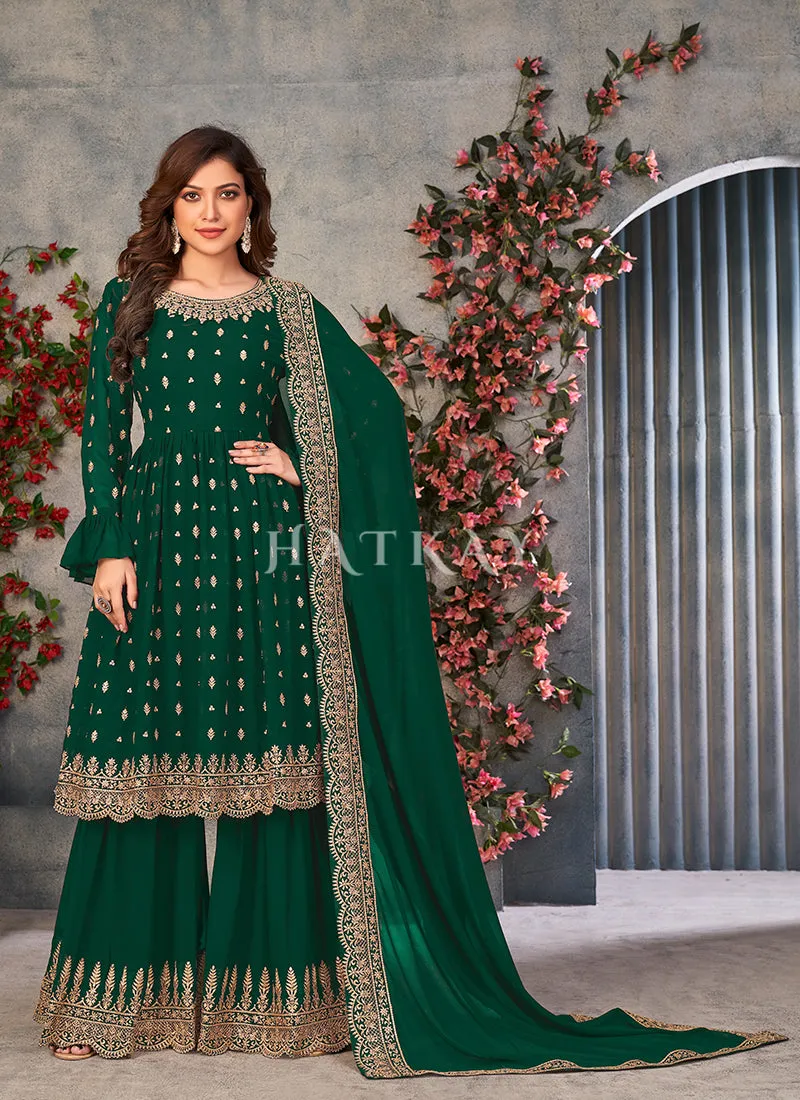 Dark Green Georgette Sharara Suit