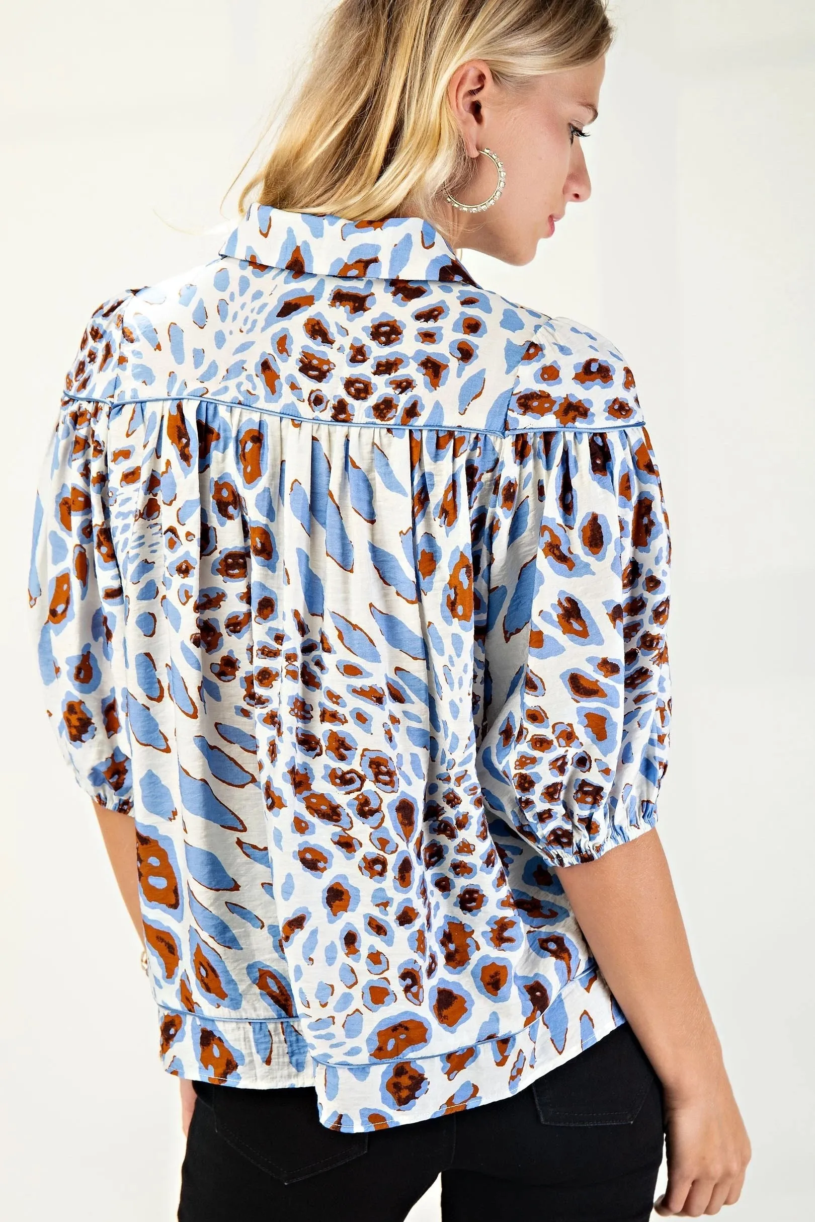 Denim Friendly Leopard Print Button Down Blouse