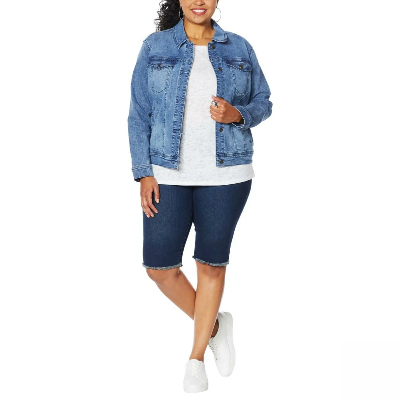 DG2 by Diane Gilman Women's Leaf Embroidered Trucker Jean Jacket