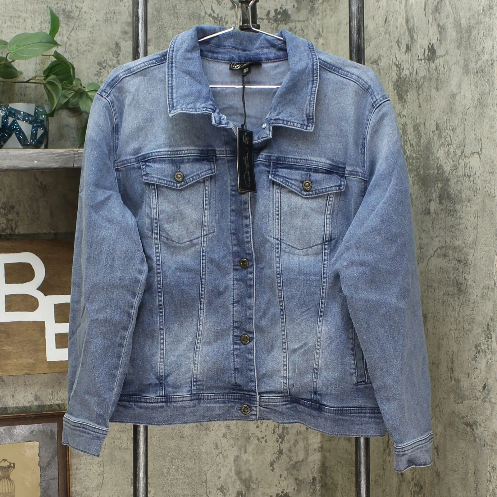 DG2 by Diane Gilman Women's Leaf Embroidered Trucker Jean Jacket