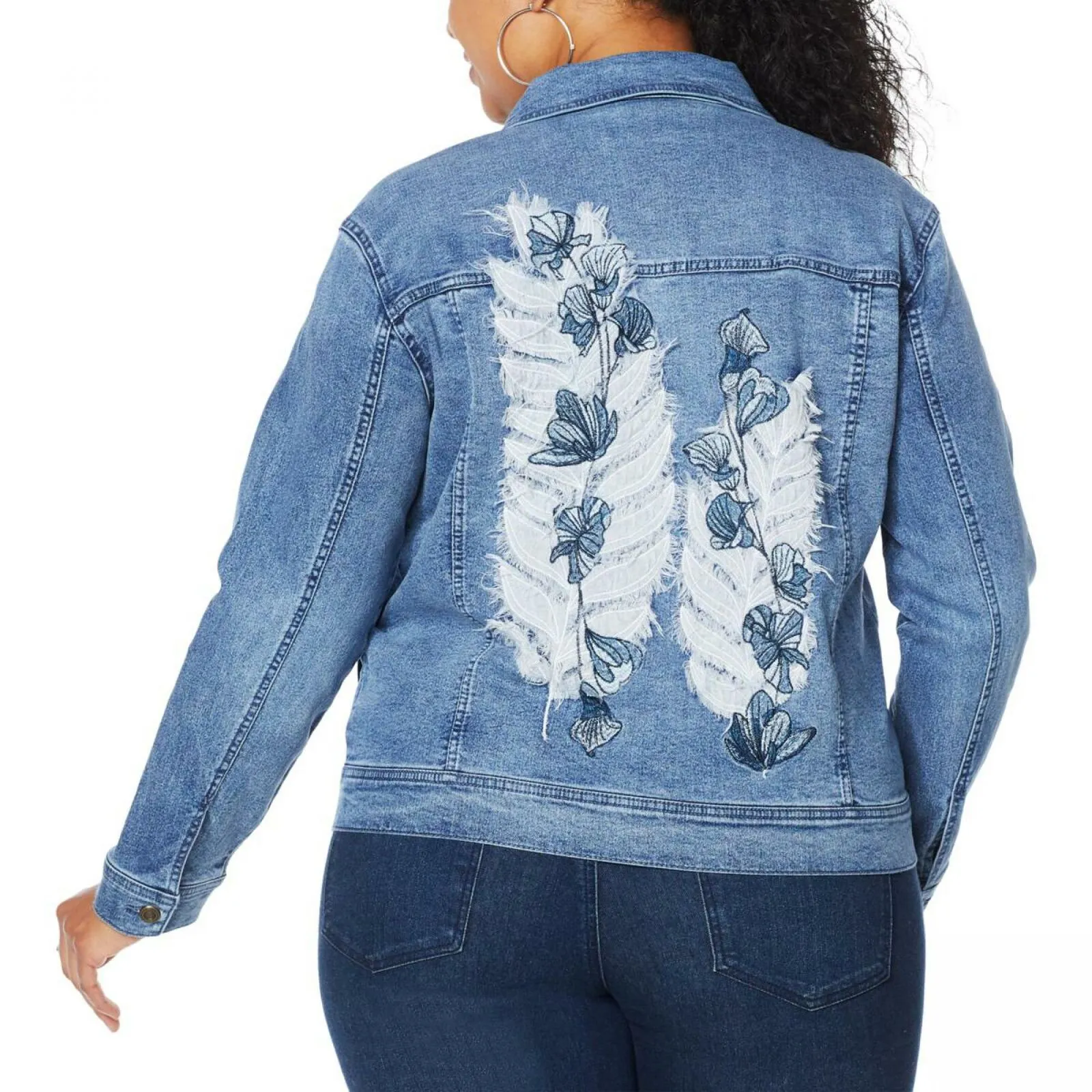 DG2 by Diane Gilman Women's Leaf Embroidered Trucker Jean Jacket