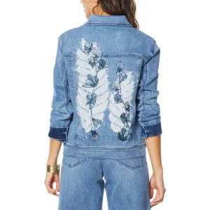 DG2 by Diane Gilman Women's Leaf Embroidered Trucker Jean Jacket