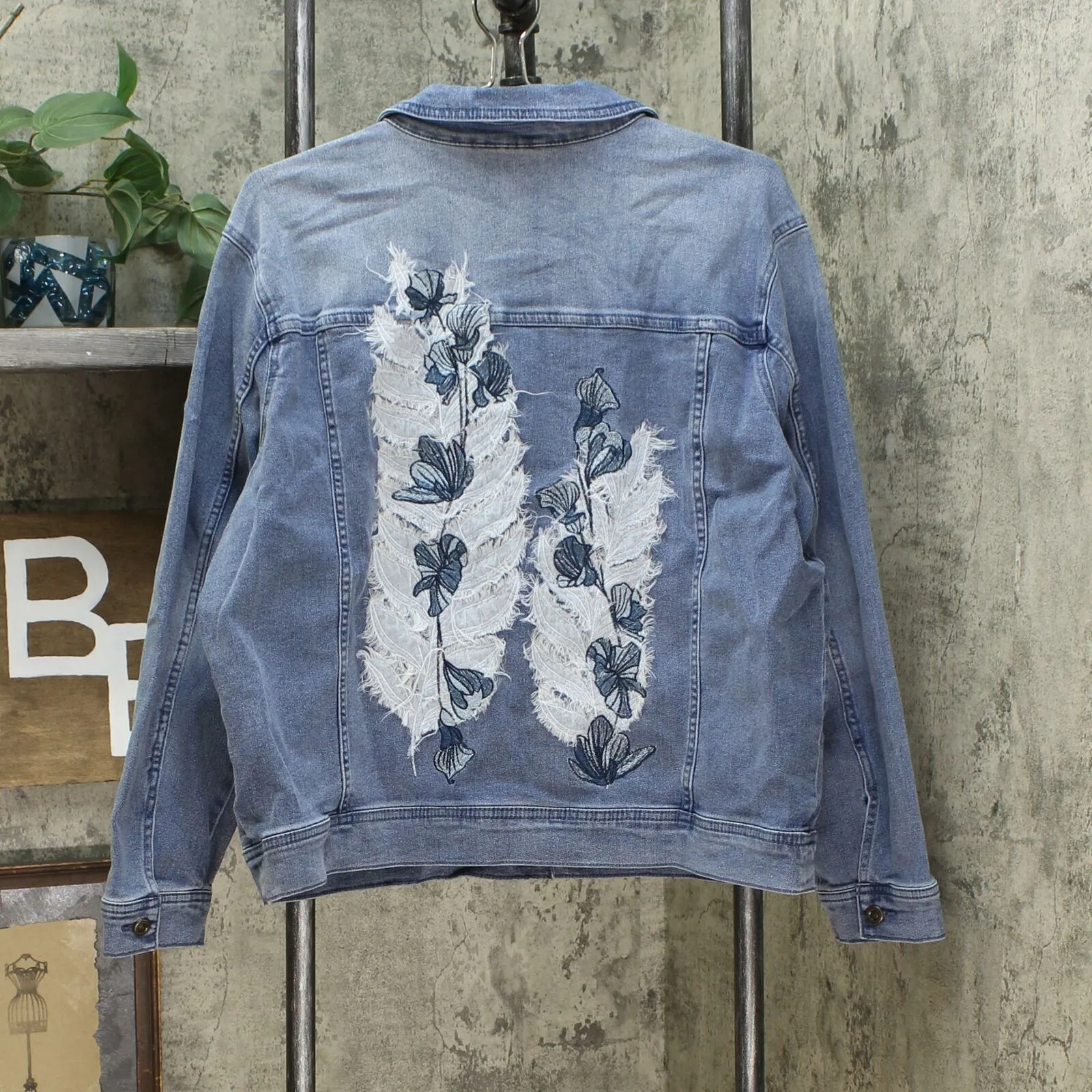 DG2 by Diane Gilman Women's Leaf Embroidered Trucker Jean Jacket