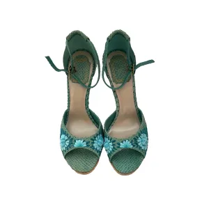 Dior Turquoise Straw Floral Heels