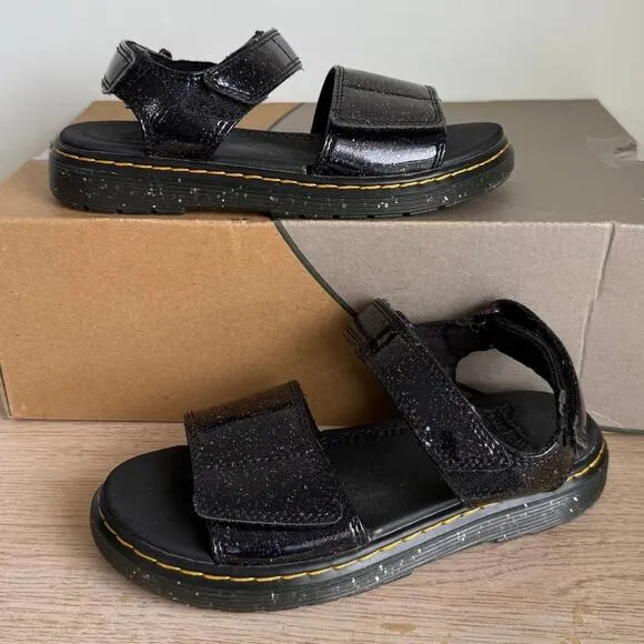 Dr Martens Romi Iridescent Purple Black Patent Leather Girls Sandals - SZ 3 Y