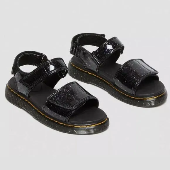 Dr Martens Romi Iridescent Purple Black Patent Leather Girls Sandals - SZ 3 Y