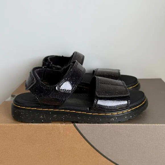 Dr Martens Romi Iridescent Purple Black Patent Leather Girls Sandals - SZ 3 Y