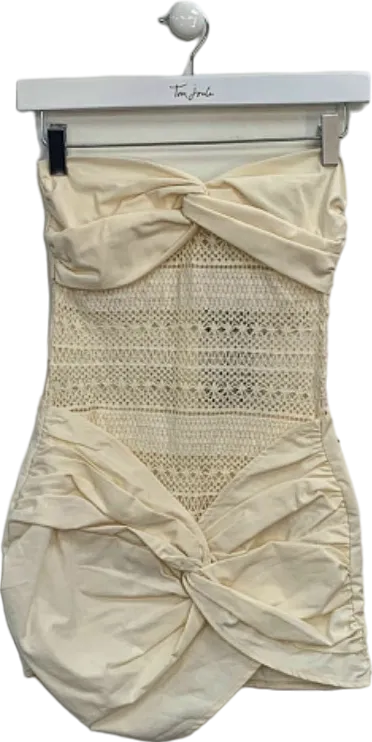 Ego Cream Linen Textured Mix Knot Front Mini Dress UK 8