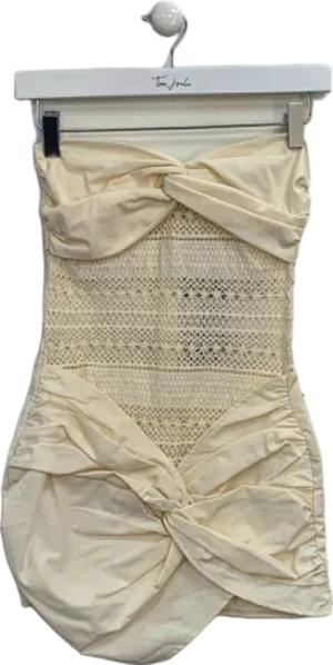 Ego Cream Linen Textured Mix Knot Front Mini Dress UK 8
