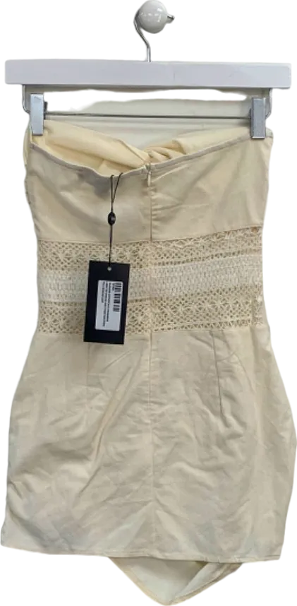 Ego Cream Linen Textured Mix Knot Front Mini Dress UK 8