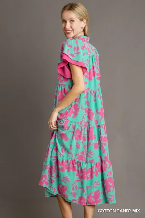 Eleanor Two Tone A-Line Collared Tiered Midi Dress