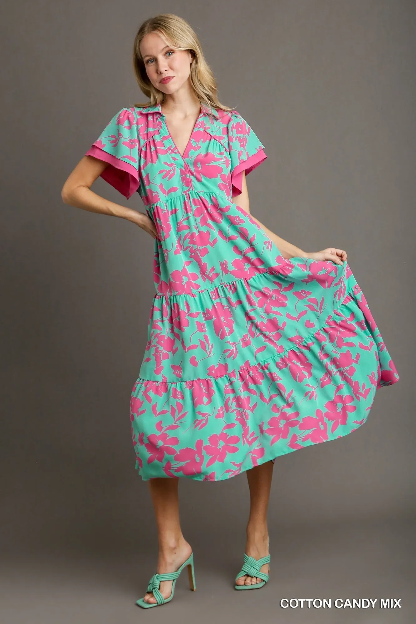 Eleanor Two Tone A-Line Collared Tiered Midi Dress