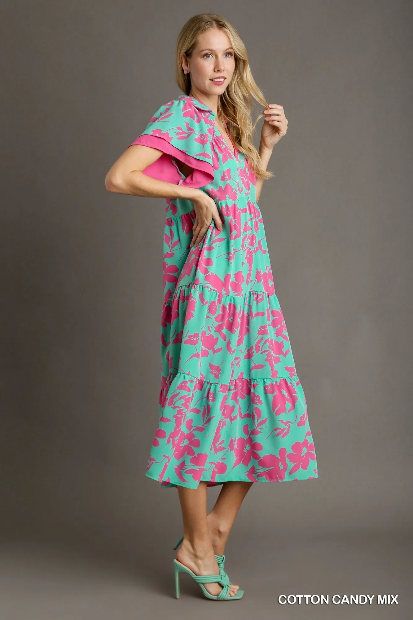 Eleanor Two Tone A-Line Collared Tiered Midi Dress