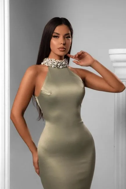 Fabulous halter Sleeveless Mermaid prom Dress Beadings