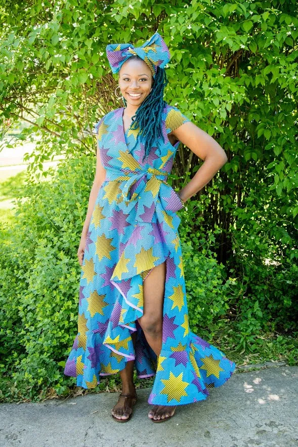 Fadeyi Maxi Dress - Blue and yellow star pattern