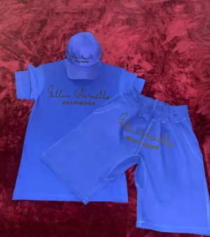 Fallon Aurielle Unisex Signature 3 Piece Baltimore Rep Yo Set Short Set (Deep Royal Blue & Black)
