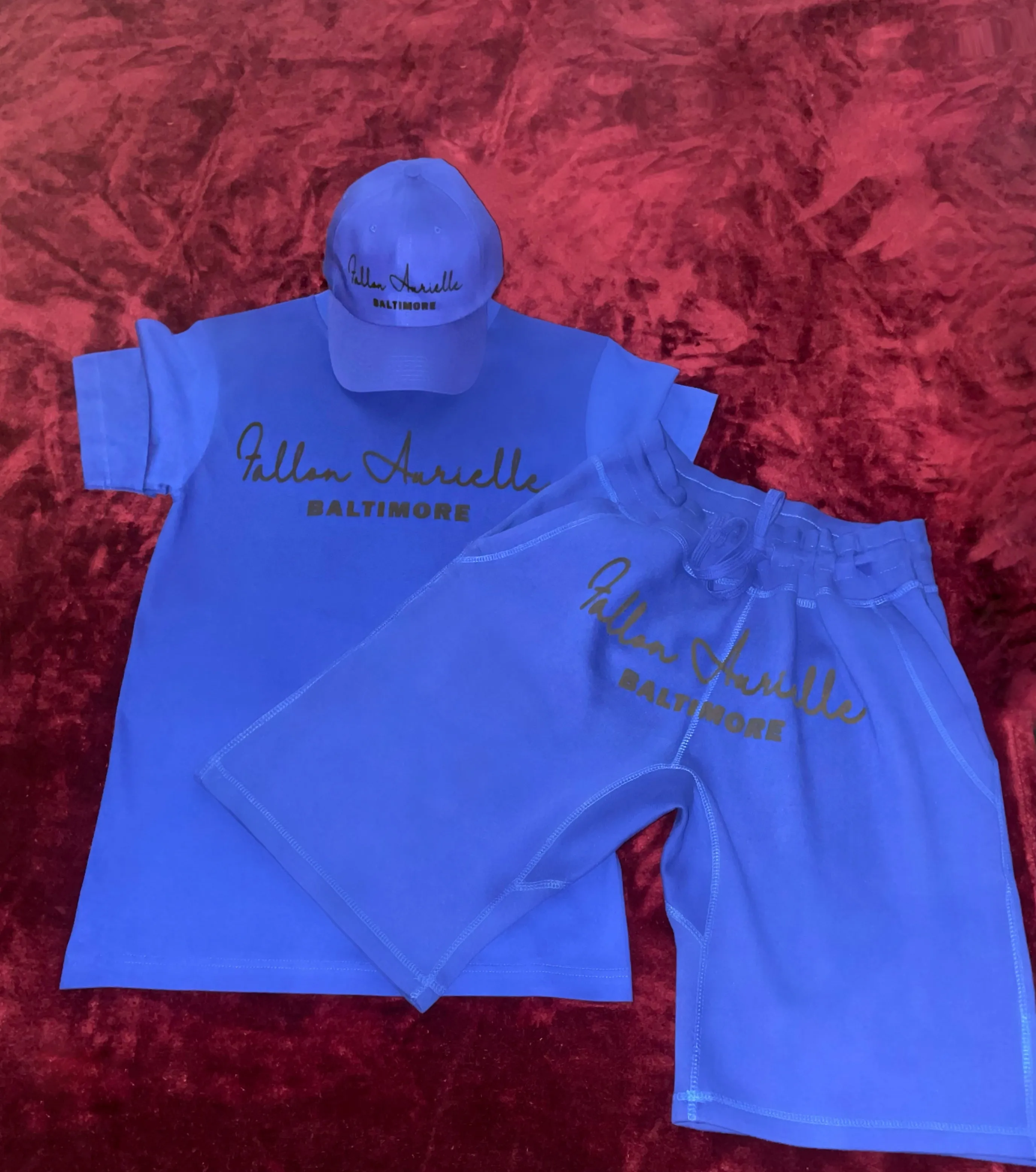 Fallon Aurielle Unisex Signature 3 Piece Baltimore Rep Yo Set Short Set (Deep Royal Blue & Black)