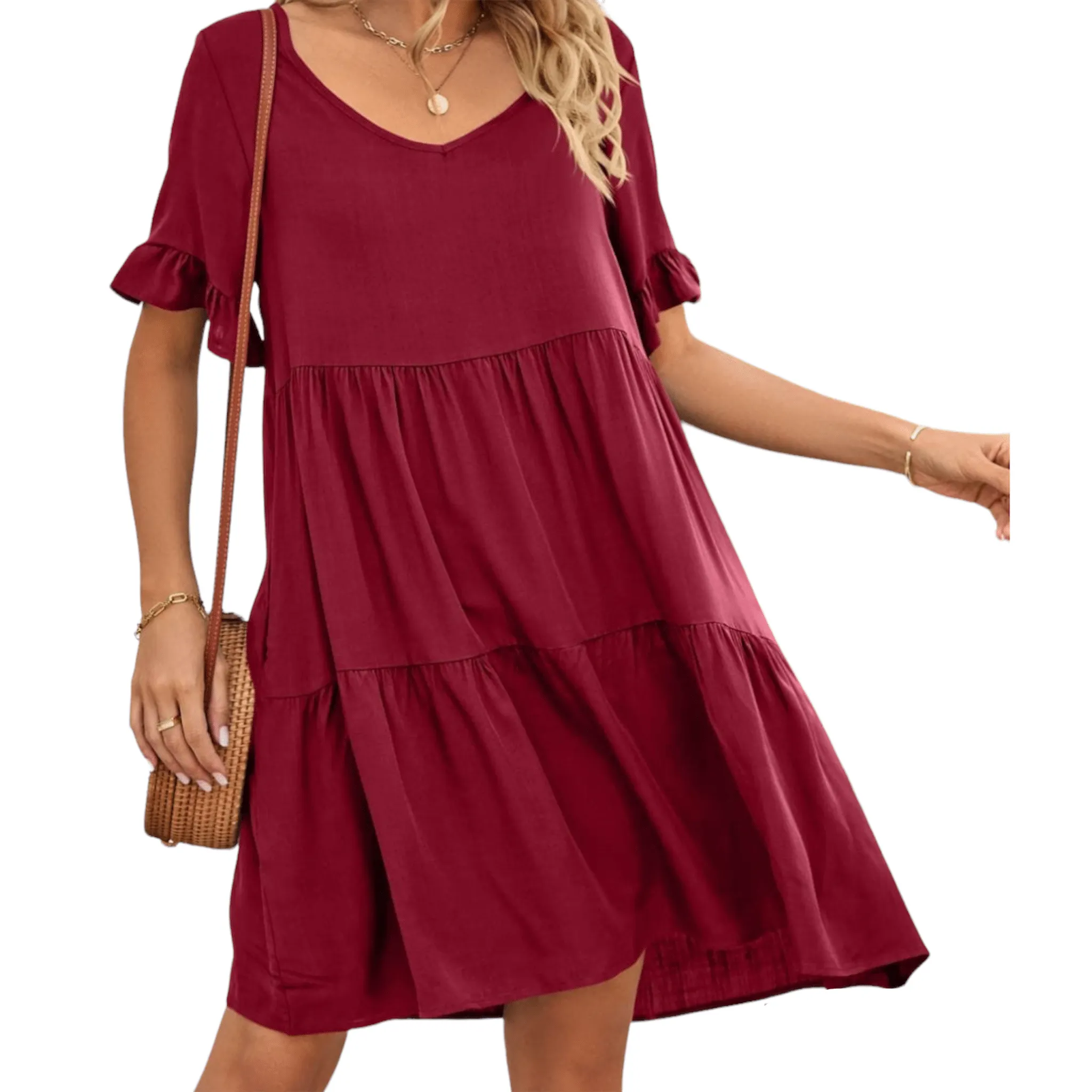 Feminine Flair Tiered V-Neck Dress