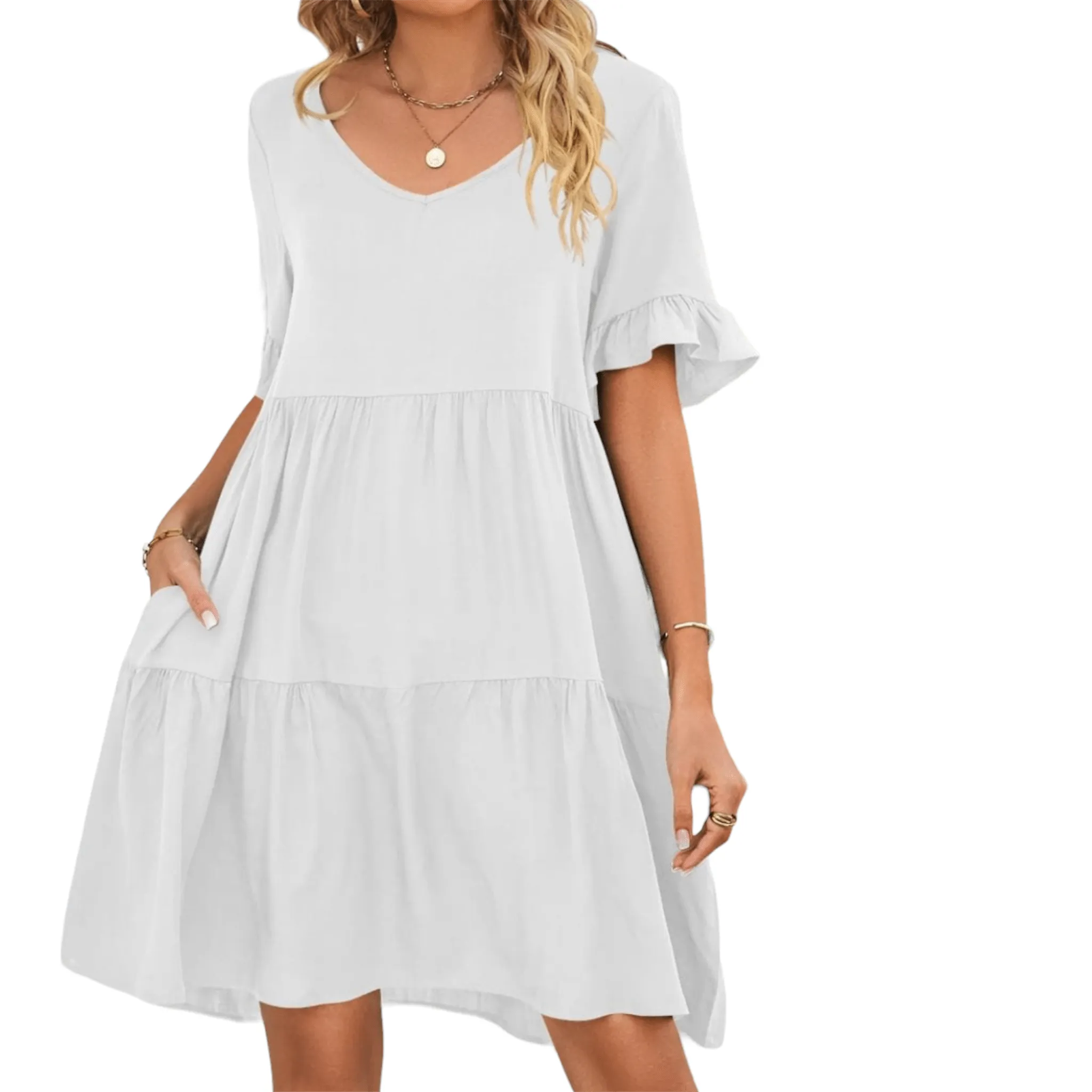 Feminine Flair Tiered V-Neck Dress