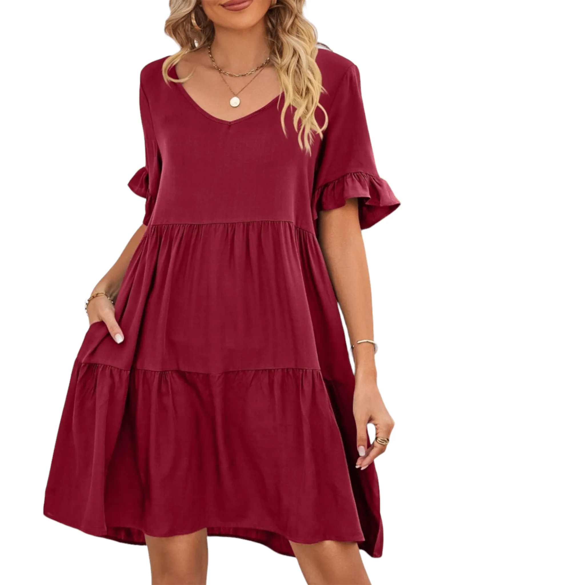 Feminine Flair Tiered V-Neck Dress