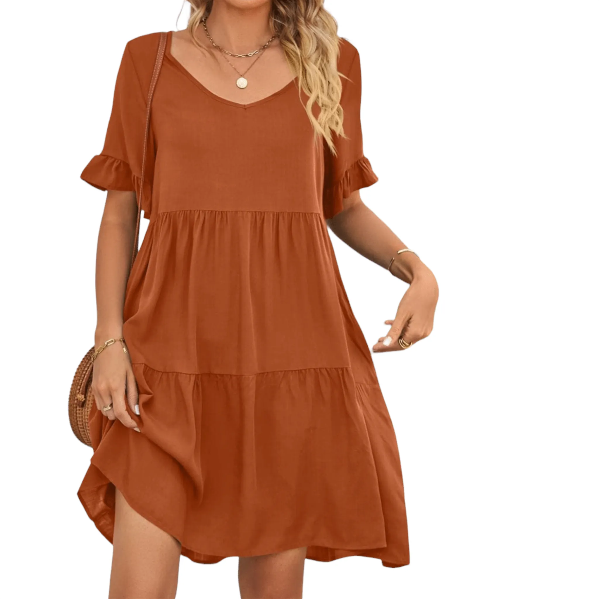 Feminine Flair Tiered V-Neck Dress