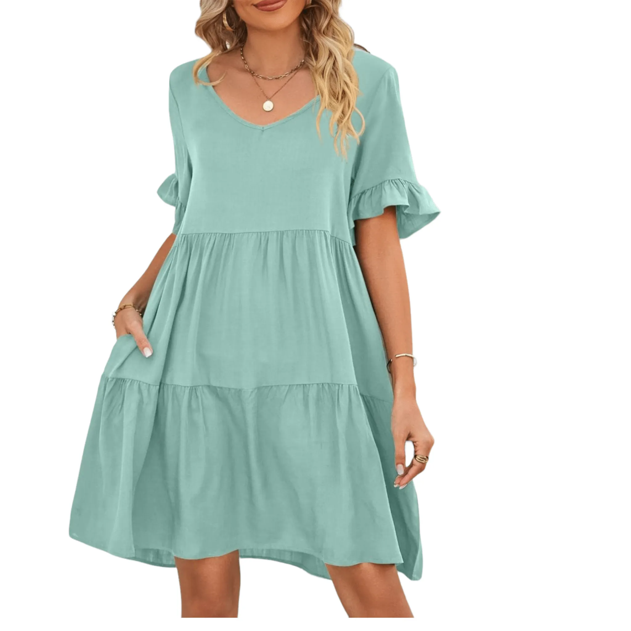 Feminine Flair Tiered V-Neck Dress