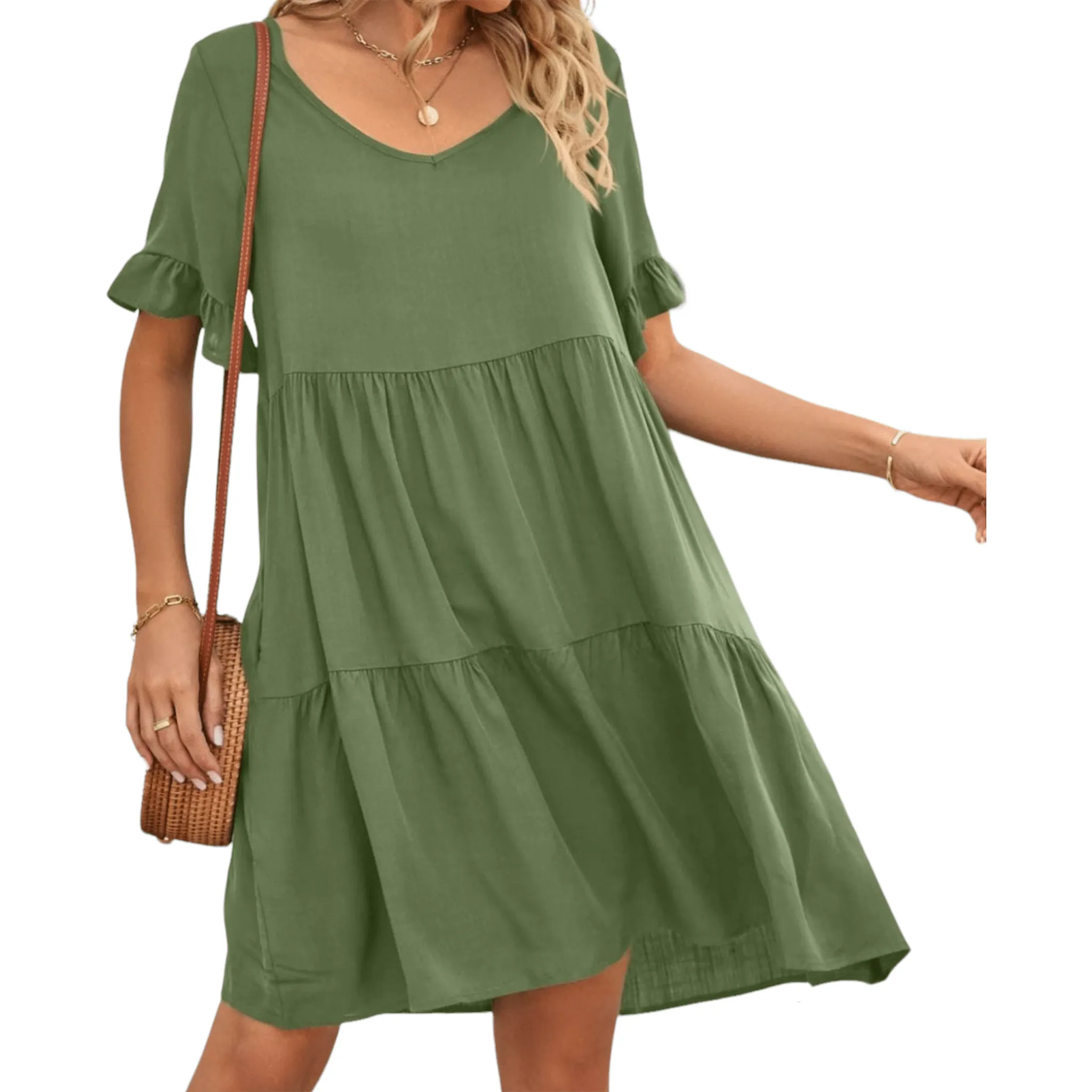 Feminine Flair Tiered V-Neck Dress