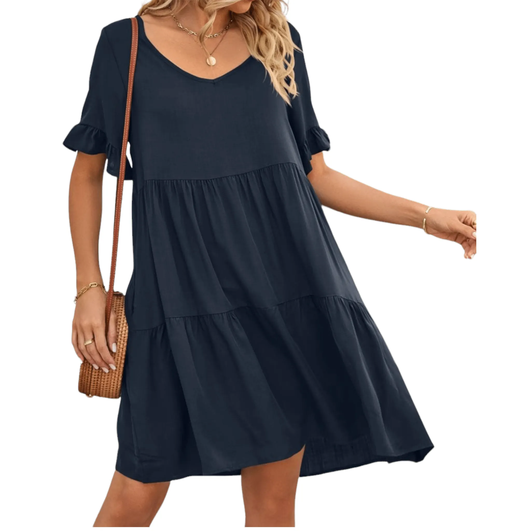 Feminine Flair Tiered V-Neck Dress